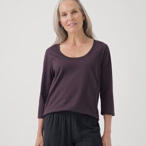 Pact Softspun Scoop Neck Three-quarter Sleeve Tee in Plum M